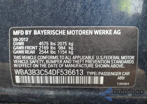 2013 BMW 328I xDrive из США, поврежденный, VIN WBA3B3C54DF536613